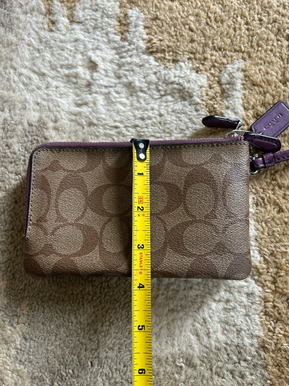 Coach Signature Logo Double Zip Wristlet Brown Purple EUC!
